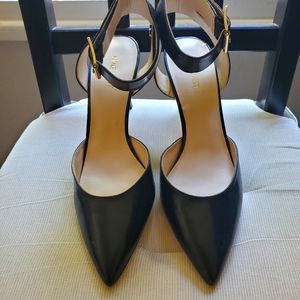Black 3" pumps with ankle strap.